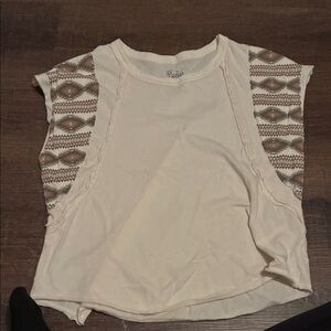 Raj Beige and Brown Patterned Short Sleeve Top